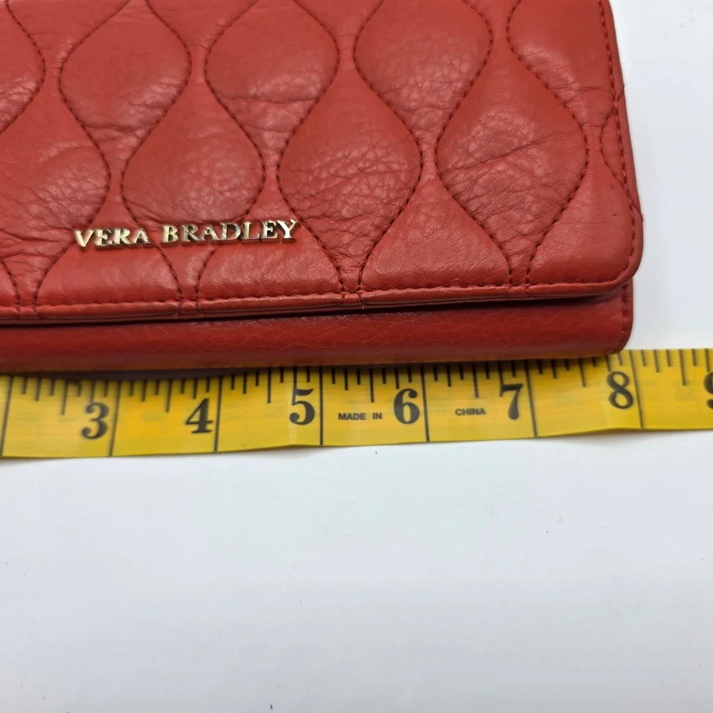 Vera Bradley Orange Quilted Leather Trifold Wallet Floral Interior Snap Closure - Picture 6 of 10